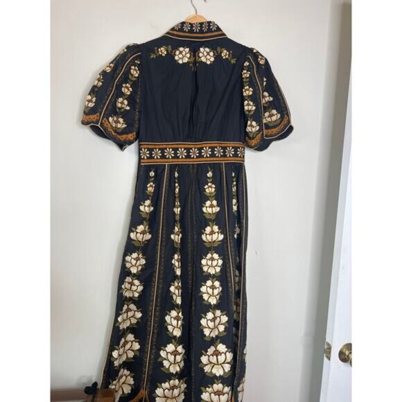 NEW Farm Rio Embroidered Floral Puff Short Sleeves Midi Dress Black Size: Small - Picture 6 of 7